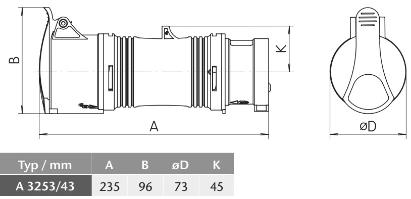 Průmyslový adaptér A 3253/43 400V, IP44, 32A z 5-pól na 4-pól