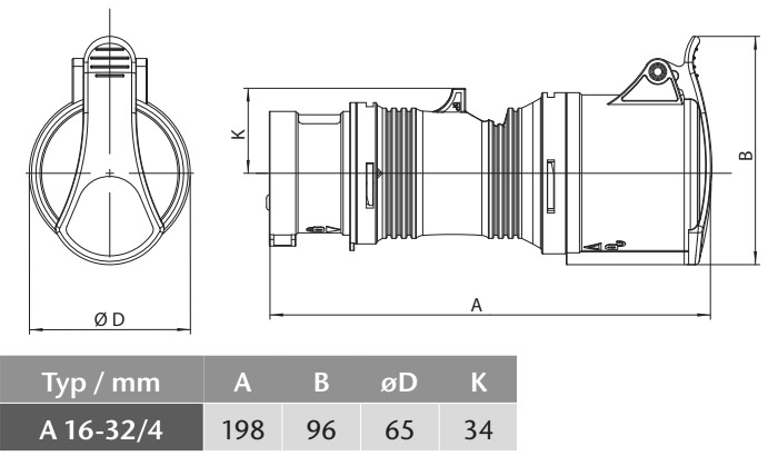 Průmyslový adaptér A 16-32/4 400V, IP44, z 16A na 32A, 4-pól