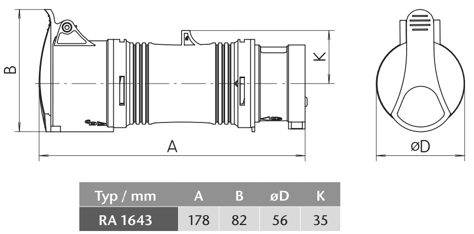 Průmyslový reverzační adaptér RA 1643 400V, IP44, 16A, 4-pól