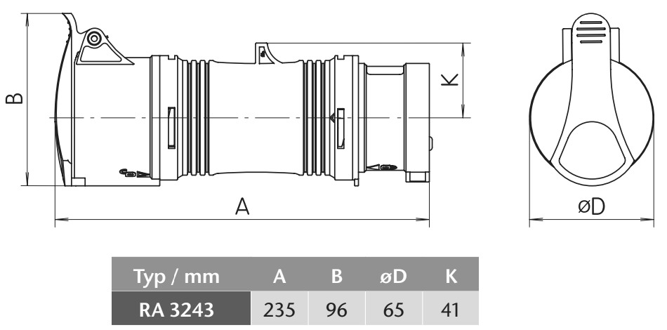 Průmyslový reverzační adaptér RA 3243 400V, IP44, 32A, 4-pól