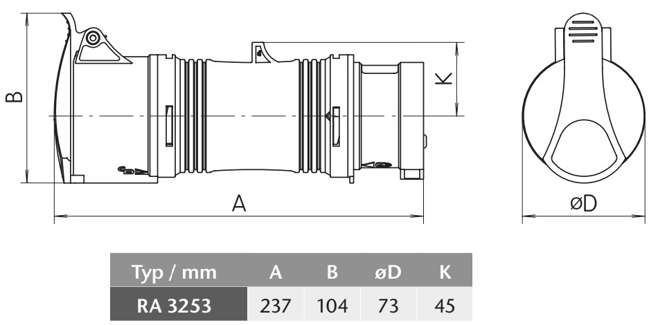 Průmyslový reverzační adaptér RA 3253 400V, IP44, 32A, 5-pól