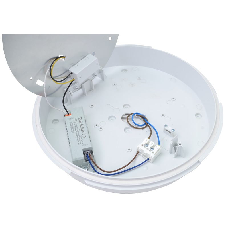 Tracon ADAMS12W Přisazené plastové kulaté LED svítidlovyšší krytí,nast.teplo 230VAC, 12W, 1200lm, 3000/4000/6500K, 1-8m, 10s-12m, IP54, EEI=E s čidlem pohybu