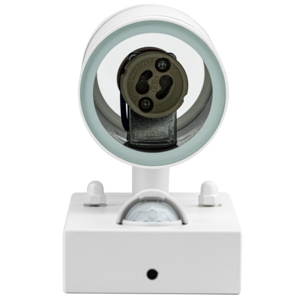 Tracon SPGU10IPFS2F Nástěnné bodové svítidlo, exterier., bílé, pohyb. snímač 100-240VAC, 50Hz, 2xGU10, max35W, 10s-4min, max 8m, 3-2000lx, IP44