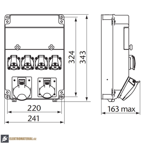 Zásuvková rozvodnice ROS 11/FI-31 1x3253+1x1653+1x1643+2x230V, jištěná, s chráničem, IP54