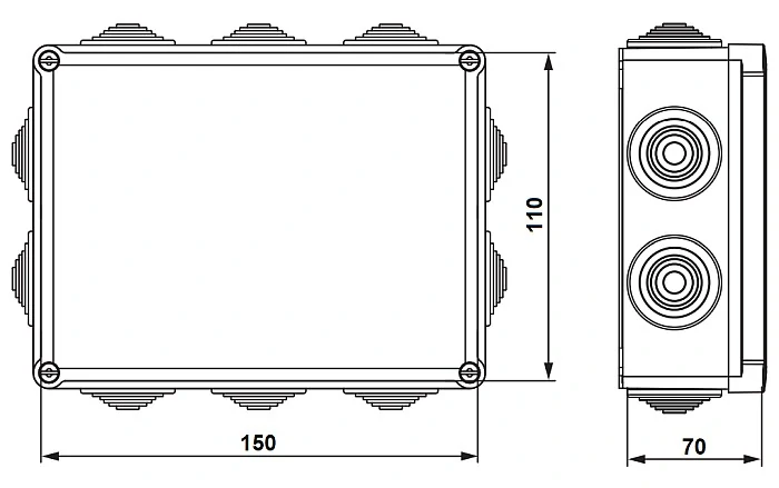 Krabice S-BOX 306 SK, 150x110x70mm + průchodky, IP55