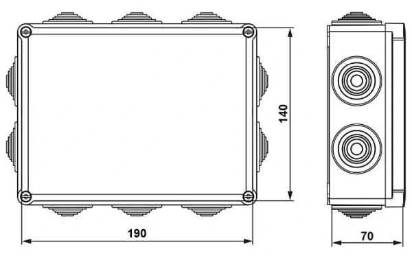 Krabice S-BOX 406 SK, 190x140x70mm + průchodky, IP55