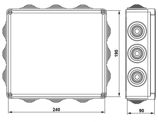 Krabice S-BOX 506 SK, 240x190x90mm + průchodky, IP55