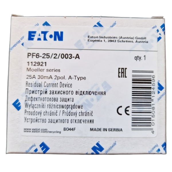 Proudový chránič Eaton 112921 PF6-25/2/003-A na DIN lištu