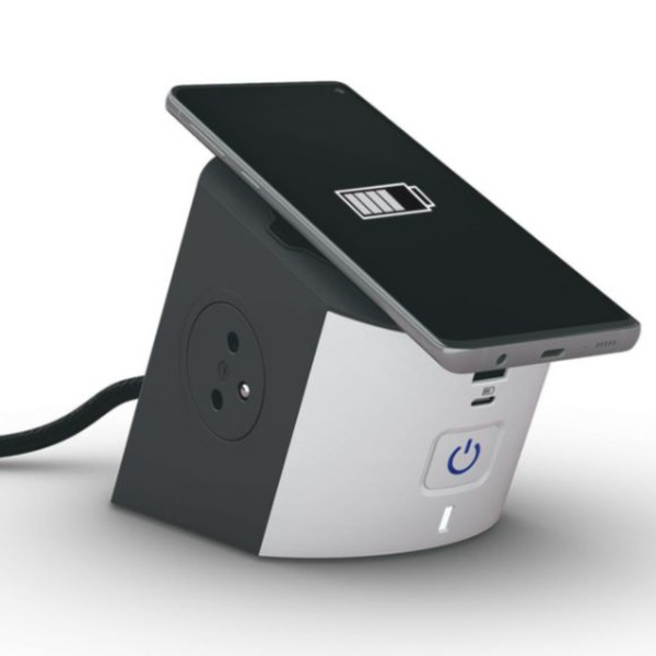 Legrand 049412 Prodlužovací kabel s bezdrátovou nabíječkou, H05VV-F3G, 2 m, 2 zásuvky + 2 USB, bílo/černá