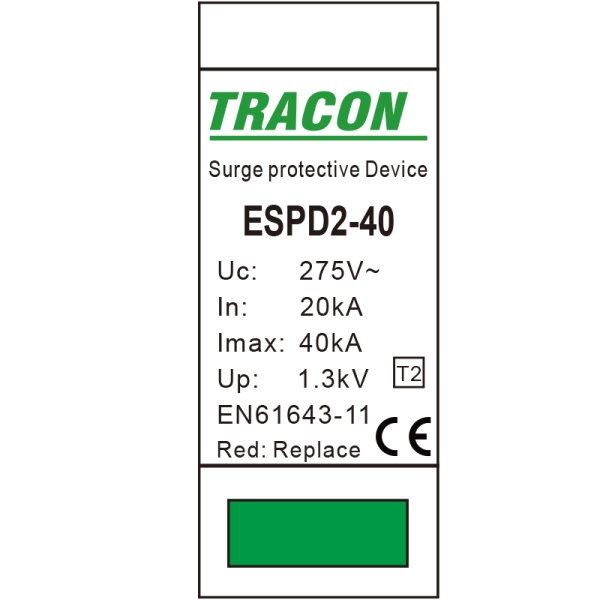 Tracon ESPD2-40NPE Svodič přepětí AC, typ T2vložka 40 NPE Uc:275/255V; In:20kA; Imax:40kA; Up:1,3/1,5kV