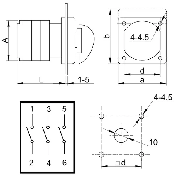 Vačkový vypínač, ON-OFF Tracon TK-169/3 400V, 50Hz, 160A, 3P, 37kW, 88×88mm, 90°