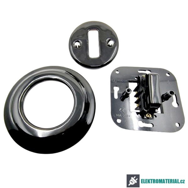 Keramický kolébkový vypínač schodišťový, č.6, černý MYRALUX KV-06B