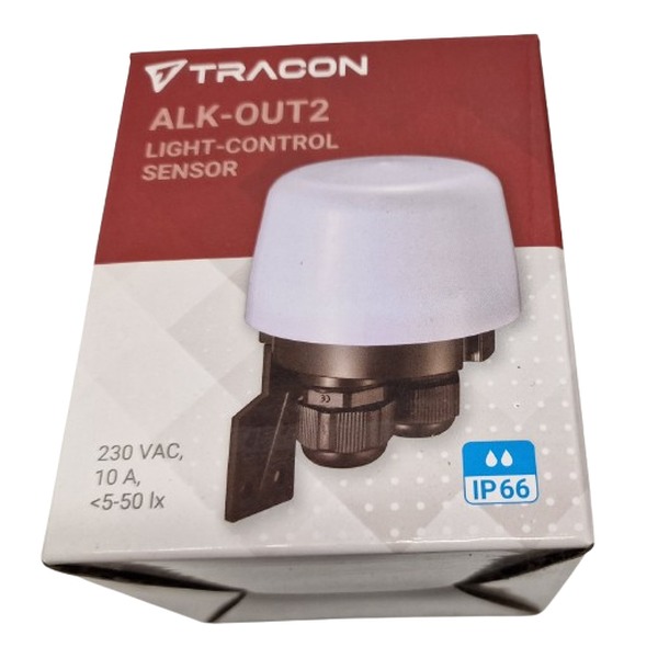 Tracon ALK-OUT2 Venkovní soumrakový spínač 230 V, 50 Hz, 10 A, <5 - 50 lx, IP66