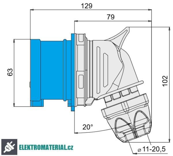 TP Electric 3024-302-0900 Vidlice, úhlová, Quick Connect 3x32A / IP44