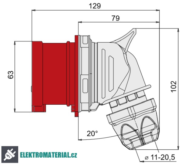 TP Electric 3026-302-1600 Spojovací vidlice, úhlová, Quick Connect 4x32A / IP44
