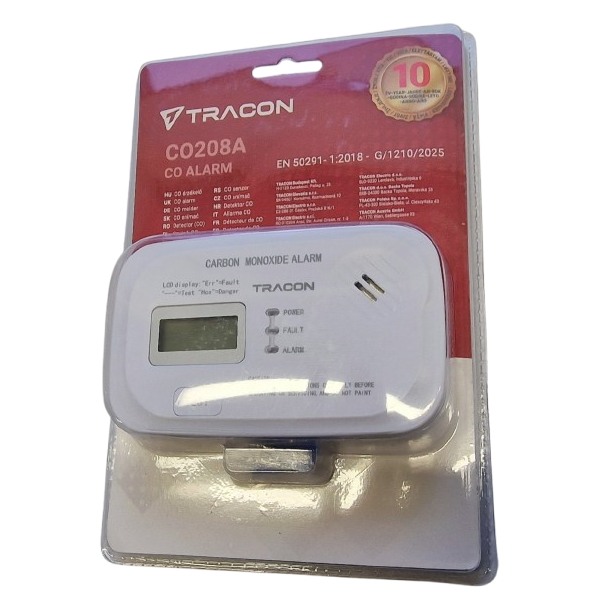 Tracon CO208A Detektor oxidu uhelnatého (CO) 3 VDC (2x1,5V AA), >85 dB