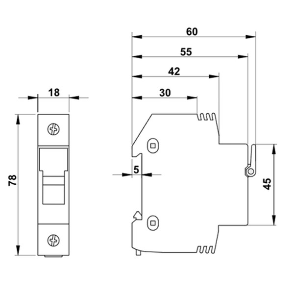 Tracon HBA-1P-32 Pojistkový odpínač k válcové pojistce 32A, 10x38mm; Un=230V/400V