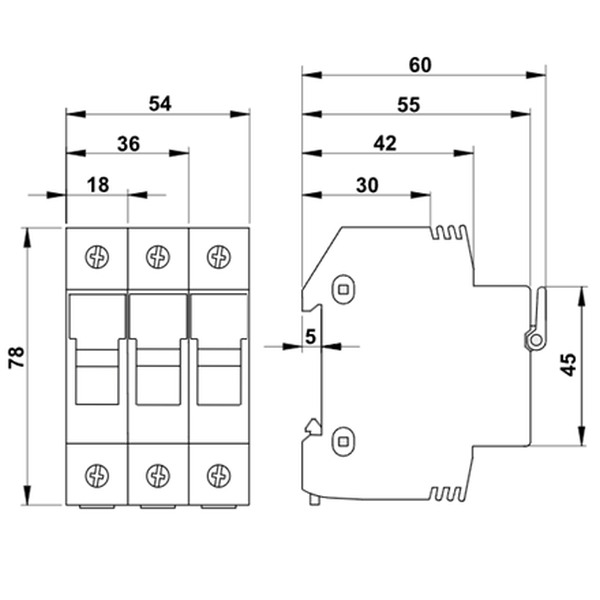 Tracon HBA-3P-32 Pojistkový odpínač k válcové pojistce 32A, 10x38mm; Un=230V/400V