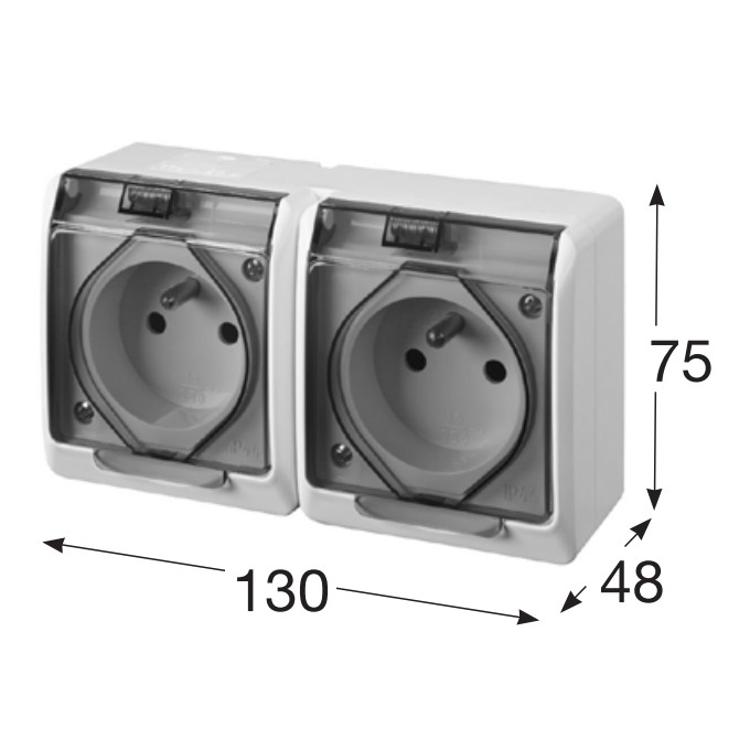Famatel 5322-01 GALATEA IP44 Zásuvka 2-násobná vodorovná (bílá / průhledné víčko)