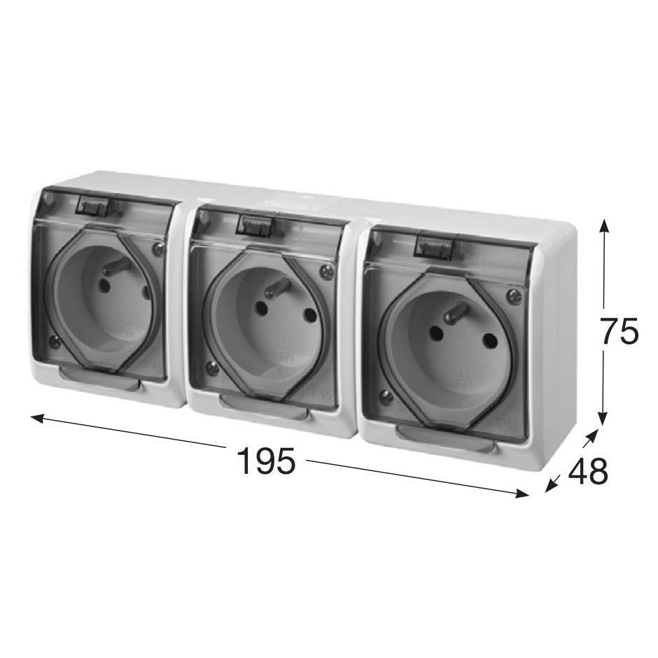 Famatel 5323-01 GALATEA IP44 Zásuvka 3-násobná vodorovná (bílá / průhledné víčko)
