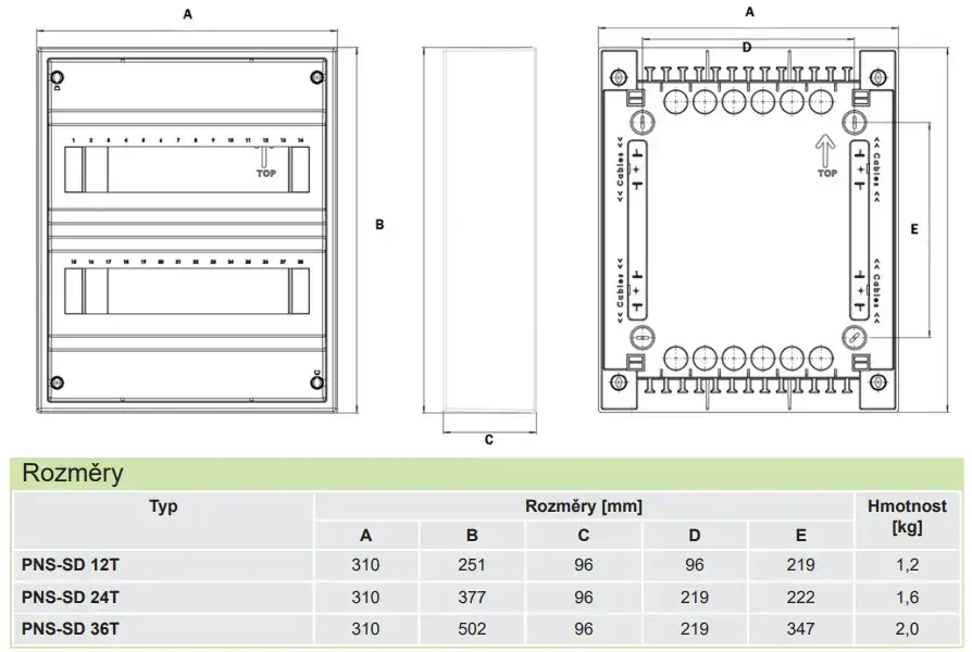Noark 107275 PNS-SD 24T Plastová rozvodnice, průhledné dveře, montáž na omítku, IP40, 2 řady, 2x12 modulů