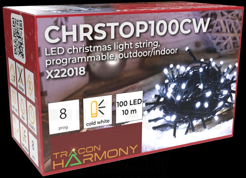 Tracon CHRSTOP100CW LED vánoční světelný řetěz,programovatelný, venkovní/vnitřní, bílá