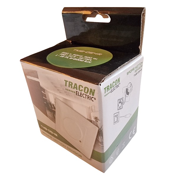 Tracon TMB-054R Mikrovlnný snímač pohybu, bílý 230 VAC, 5,8 GHz, 180°, 5-15 m, 10 s-12 min, 3-2000lux