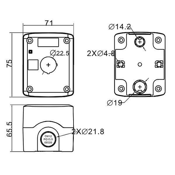 Tracon NYGD-1YE Krabicová sestava k tlačítkům žlutá, 1 d=22,5, IP65, 2×PG-13,5