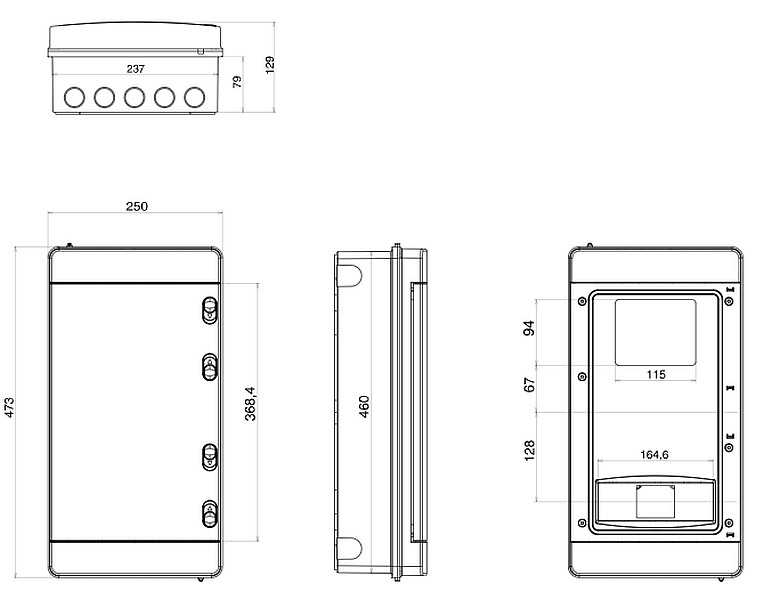 3 Fázová Elektroměrová Tracon CMB3, 1×6mod+115×94, H×W×D=460×240×132mm, IP65, IK10
