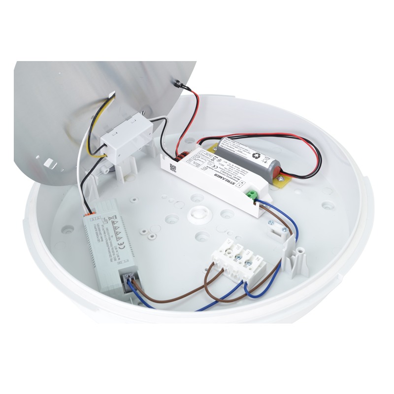 Tracon ADAME17W Přisazené plastové kulaté LED svítidlo vyšší krytí, nastavite 230VAC, 17/2W, 1600/140lm, 3000/4000/6500K, 1h, IP54, EEI=E s baterií nouzové osvětlení 3hod