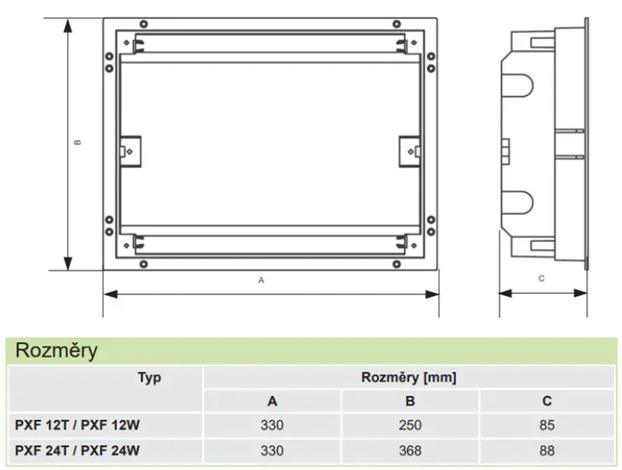 Noark 101523 PXF 24W Plastová rozvodnice, ploché bílé dveře, montáž pod omítku, IP40, 2 řady, 2x12 modulů