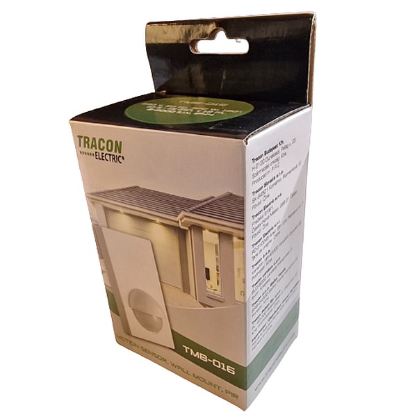 Tracon TMB-016 Infračervený snímač pohybu,se zvýšeným krytím, bílý 230V, 50 Hz, 180°, 1-12 m, 10 s-7 min, 3-2000lux, IP44