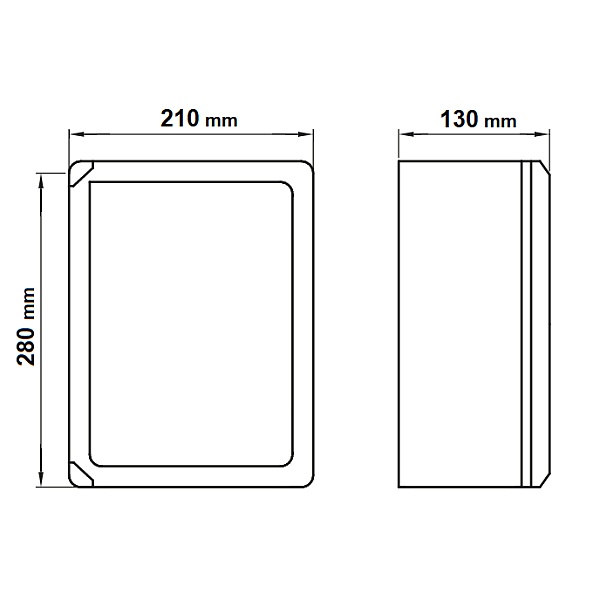 Tracon TME282113T Plastová rozvodná skříň, s průhl. dvířky H×W×D=280×210×130mm, IP65, IK10, 1000V AC/DC, RAL7035