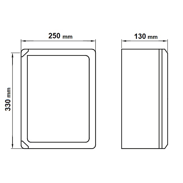 Tracon TME332513T Plastová rozvodná skříň, s průhl. dvířky H×W×D=330×250×130mm, IP65, IK10, 1000V AC/DC, RAL7035