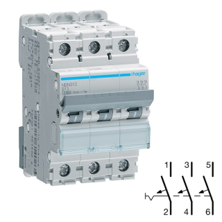 HAGER NDN340 Jistič 3 pól. 40A, charakteristika D, 10 kA