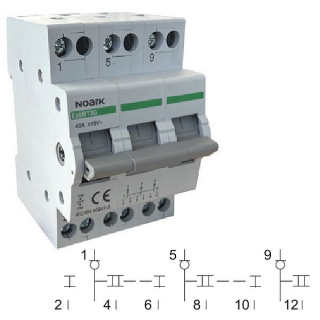 Noark 113926 Ex9BT3G 3CO 25A EU Skupinový přepínač (I-0-II), 3CO, 25A