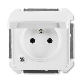 Zásuvka Swing ABB 5518G-A02989 B jednonásobná s clonkami, víčkem IP44 bílá