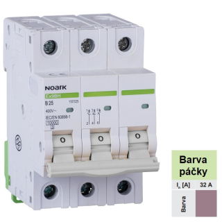 Noark 100416 Ex9BH 3P C32 Instalační jistič 10 kA, charakteristika C, 32 A, 3pól