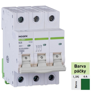 Noark 100499 Ex9BH 3P D6 Instalační jistič 10 kA, charakteristika D, 6 A, 3pól