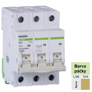 Noark 100502 Ex9BH 3P D13 Instalační jistič 10 kA, charakteristika D, 13 A, 3pól