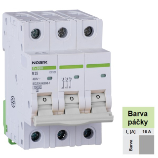 Noark 100503 Ex9BH 3P D16 Instalační jistič 10 kA, charakteristika D, 16 A, 3pól