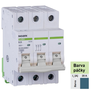 Noark 100504 Ex9BH 3P D20 Instalační jistič 10 kA, charakteristika D, 20 A, 3pól