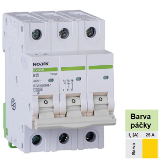 Noark 100505 Ex9BH 3P D25 Instalační jistič 10 kA, charakteristika D, 25 A, 3pól