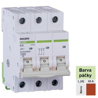 Noark 100509 Ex9BH 3P D63 Instalační jistič 10 kA, charakteristika D, 63 A, 3pól