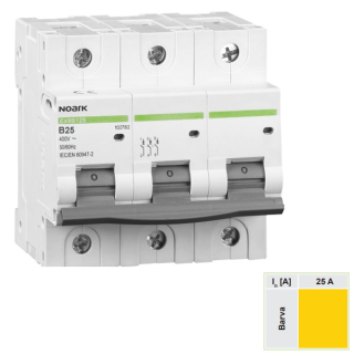 Noark 102776 Ex9B125 3P B25A Instalační jistič 25 kA, charakteristika B, 25 A, 3-pól
