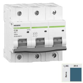 Noark 102785 Ex9B125 3P C20A Instalační jistič 25 kA, charakteristika C, 20 A, 3-pól