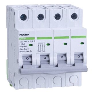 Noark 110007 Ex9BP 4P DC600V C16 DC instalační jistič 10 kA pro PV aplikace, charakteristika C, 16 A, 600 V DC, šířka 4TE