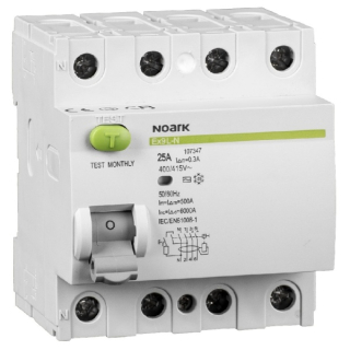 Noark 108334 Ex9L-N 4P 16A 100mA Proudový chránič, Icn=6kA, 4-pól, In=16A, I?n=100mA, typ AC