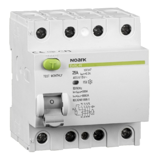Noark 108343 Ex9L-N 4P 25A 500mA Proudový chránič, Icn=6kA, 4-pól, In=25A, I?n=500mA, typ AC