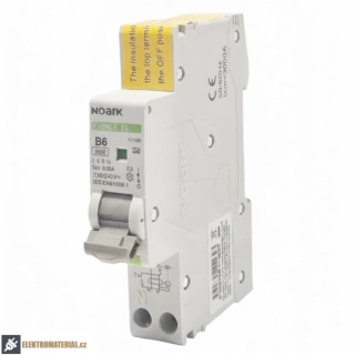 Noark 111160 Ex9NLE EL 1PN B6 30mA A Jednomodulový Elektronický proud. chránič s nadpr. ochr., Icn=6kA, 1+Npól, char. B, In=6A, I?n=30mA, typ A